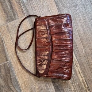 Eel Skin Leather Pleated Shoulder Bag Clutch, Korea